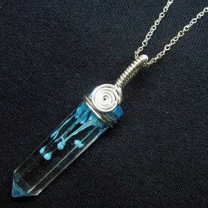Blue Lava Wire Wrap Resin Crystal Necklace